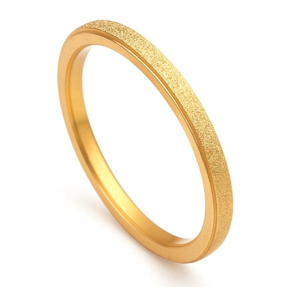Gold Stainless Steel Sandblasted Texture Ring | Slim Minimal Stackable Band